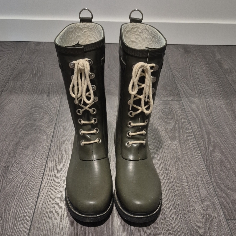 Ilse Jacobsen Green Winter Rain Boots with Rugged Sole